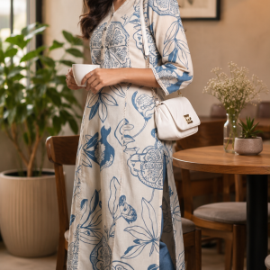 Cream Embroidered Kurti